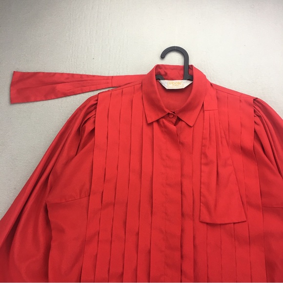 Vintage L'Abeille Beeline Pleated Blouse Top Shirt Womens SZ 8 Business Wear Red - Picture 5 of 11